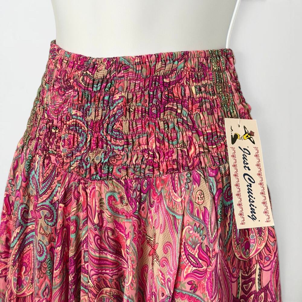 Boho Paisley Palazzo Pants Smocked Wide Leg Gaucho Culottes OS Sm-Med Fairycore - Picture 5 of 9